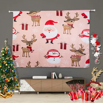 

Merry Christmas Window Curtain Snowman Santa Claus Elk Pattern Curtain Christmas Night Living Room Bedroom Kitchen Curtain