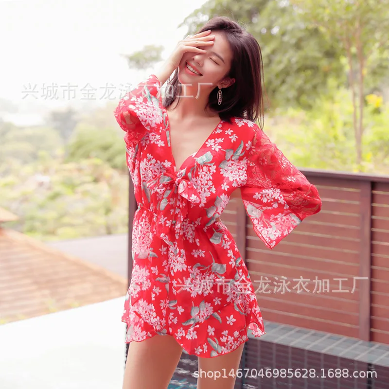 

2019 New Style WOMEN'S Swimsuit Small Bust Underwire Push up-Conservative Slimming Mesh Dress Outdoor Hot Springs Hot Selling Ba