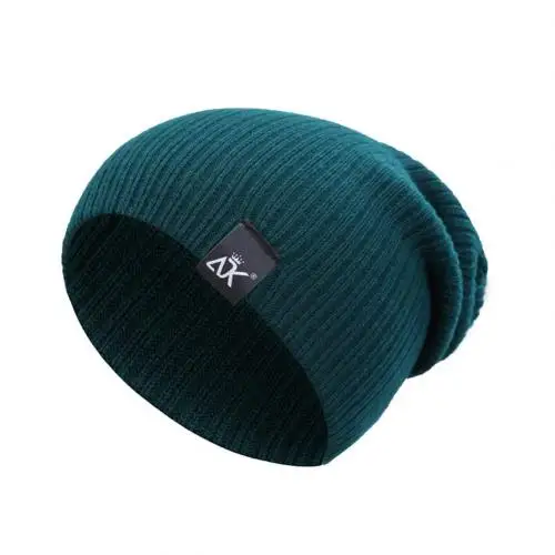 Осенне-зимние мешковатые Теплые трикотажные шапки унисекс, эластичные однотонные удобные спортивные шапки для бега, велоспорта, фитнес-шапка - Цвет: Зеленый