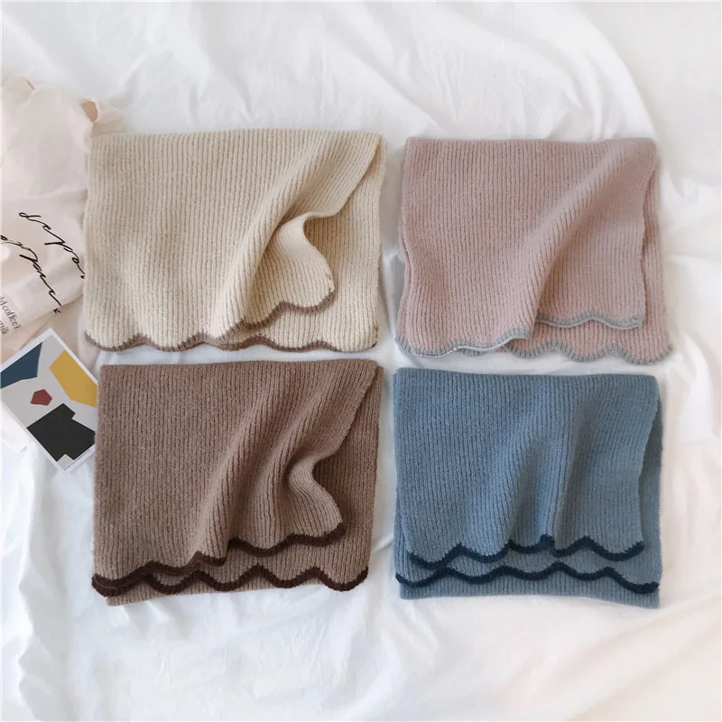 

2019 Autumn And Winter New Gentle Color Korean-Style Short Scarf Solid Color Wavy Edge Wool Scarf Factory Direct Custom