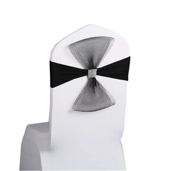 

100pcs Organza Rhinesoned Chair Sashes Chair knot Decoration For Wedding Stretch Chair Cover Band