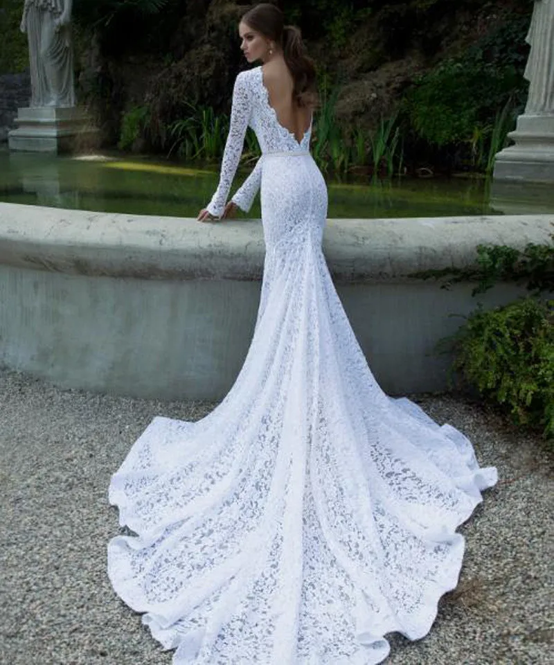 Зимнее винтажное платье русалки с длинным рукавом и открытой спиной vestido de noiva Chapel Train, прозрачное свадебное платье, платья для матери невесты