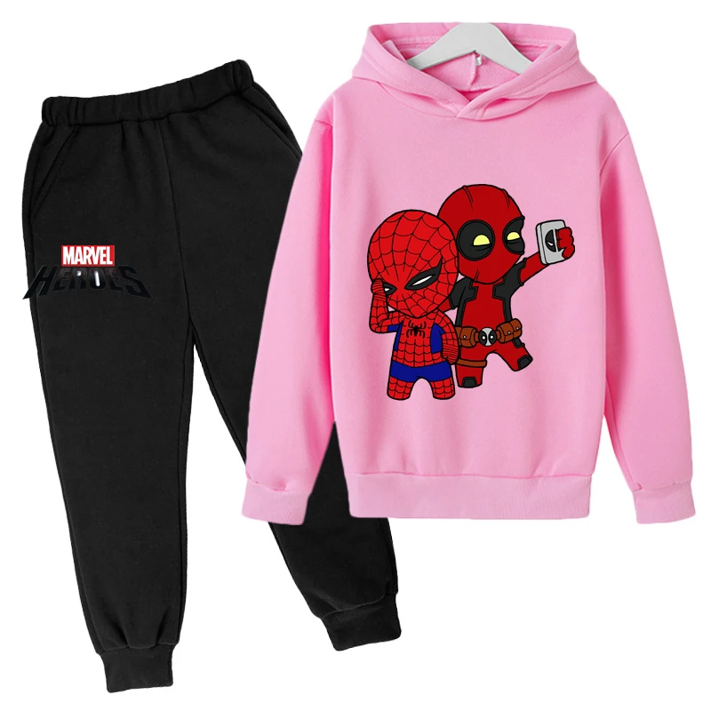 Spiderman- Tracksuits Kids Hoodies Boy Girl Sweatshirt Clothes Set America Heros Hooded Pants Suit Deadpool- Pullover Sportwear little kid suit Clothing Sets