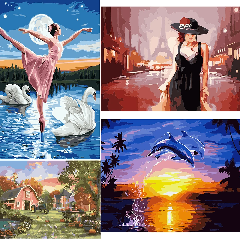 

40x50cm Framed DIY Painting By Numbers Landscape Kit Acrylic Paint On Canvas Modern Wall Art Picture By Numbers For Living Room