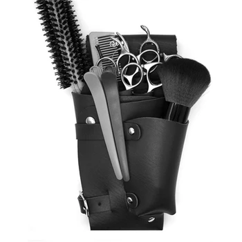 

Professional Leather Rivet Clips Bag Hairdressing Barber Scissor Holster Pouch Holder Case with Waist Shoulder Belt Black PU