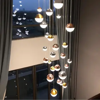 

Nordic LED chandelier living room villa duplex spiral staircase chandelier crystal sand ball club decoration long chandelier