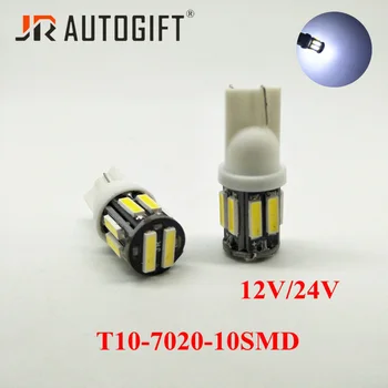 

4PCS W5W 10 Led 7020 SMD Car T10 LED 194 168 Wedge Replacement Reverse Instrument Panel Lamp White Bulbs For Clearance Light