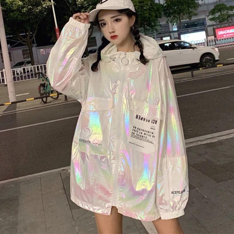 Свободные блестящие Женское пальто в повседневном стиле из новой неоново куртка