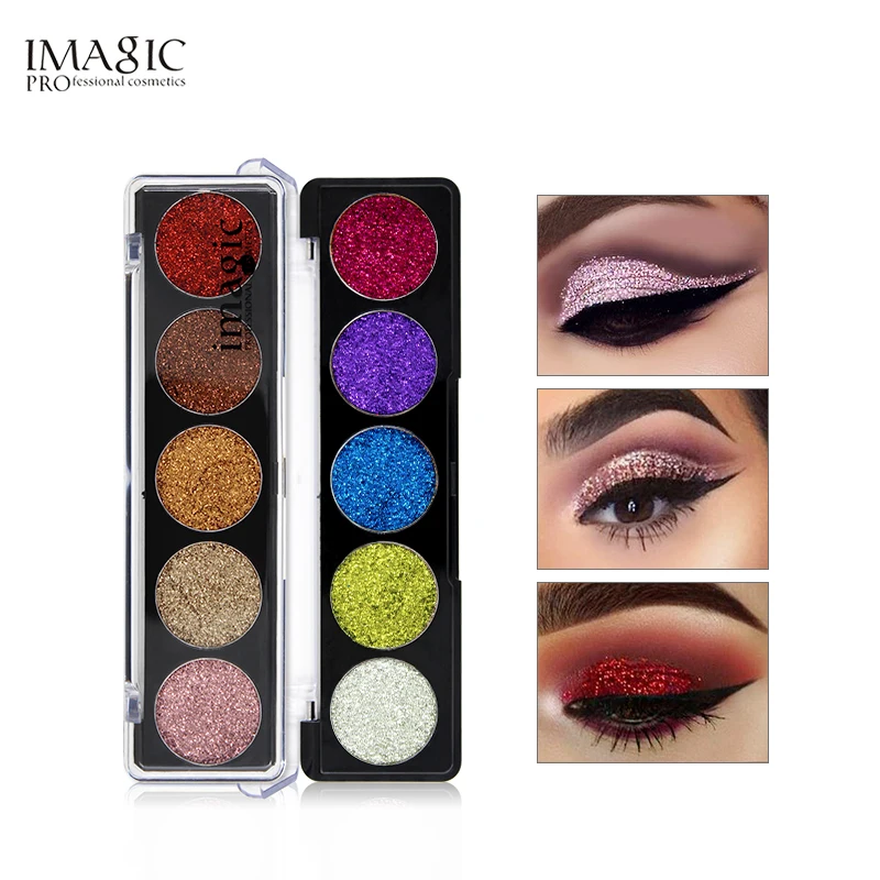 

IMAGIC Glitters Eyeshadow Cosmetic Pressed Eyeshadow Diamond Rainbow Make Up Pressed Glitters Eye shadow Palette 5 Color