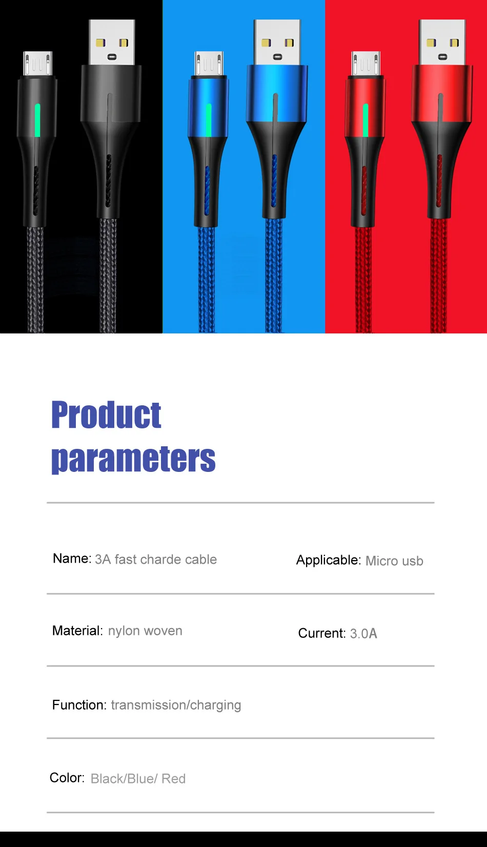 Светодиодный кабель Micro USB для быстрой зарядки samsung J5 A5 A7 Xiaomi LG, кабель USB Microusb для зарядки и передачи данных на базе Android