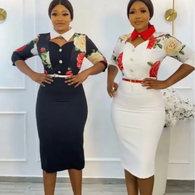 African Dresses for Women Summer 2021 Printing Polyester Short Sleeve Dress Clothing | Тематическая одежда и униформа