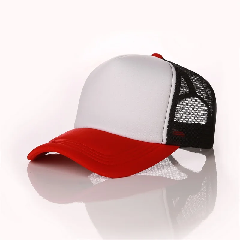 10 шт заводская цена! Бесплатный индивидуальный дизайн логотипа дешево полиэстер шляпа козырек без рисунка, с сеткой Регулируемый головной убор для взрослых детей - Цвет: Red white Black