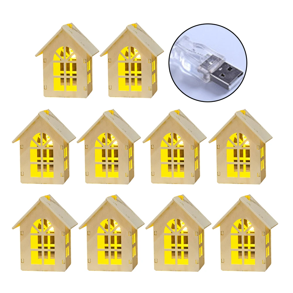 10 LED Light Wood House 2 Meters Christmas Wooden House String Light Room BedroomChristmas Tree Hanging Ornaments Decoration - Цвет: as picture