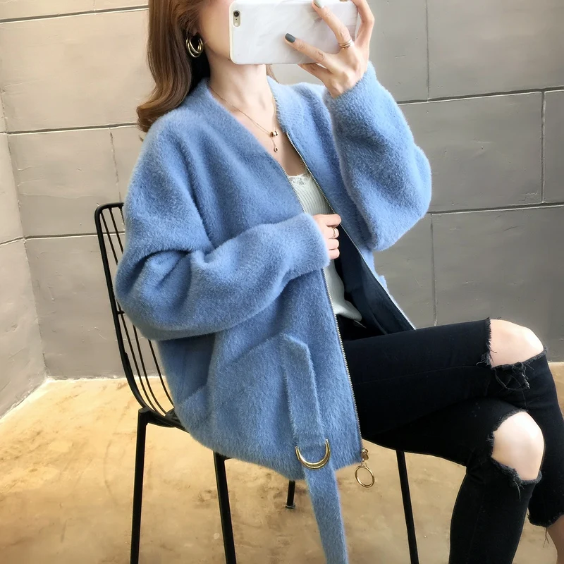 Новинка 9390 года; Короткий Одноцветный вязаный кардиган из норки; 94- 2/F, 7 рядов, 3 полки