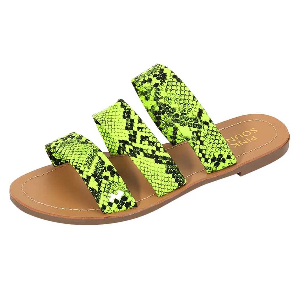 Women Slippers Ladies Roman Snake Pattern Beach Sandals Large Size Flat Slippers