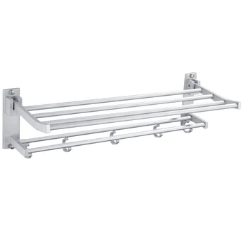 

Double Layer Wall Mounted Towel Rack Easy Install Bathroom Kitchen 5 Hooks Aluminum Closet Rustproof Heavy Duty Foldable Stand