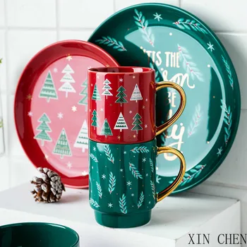 

Kitchen utensils Creative flat plate soup bowl mug household couple Christmas gift tableware rice bowl western food plate