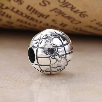 

New Real 925 Sterling Silver Stopper Beads World Map Earth Clips Charms Fit Original Pan Bracelet For Women DIY Jewelry Making