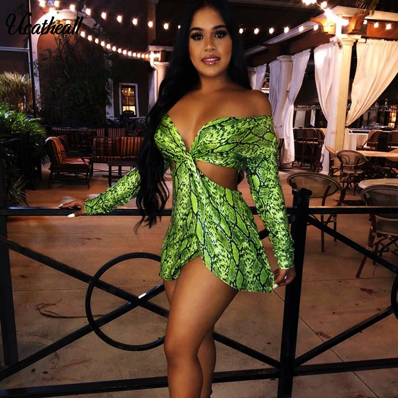 Женское вечернее платье с длинным рукавом и принтом элегантное мини v образным