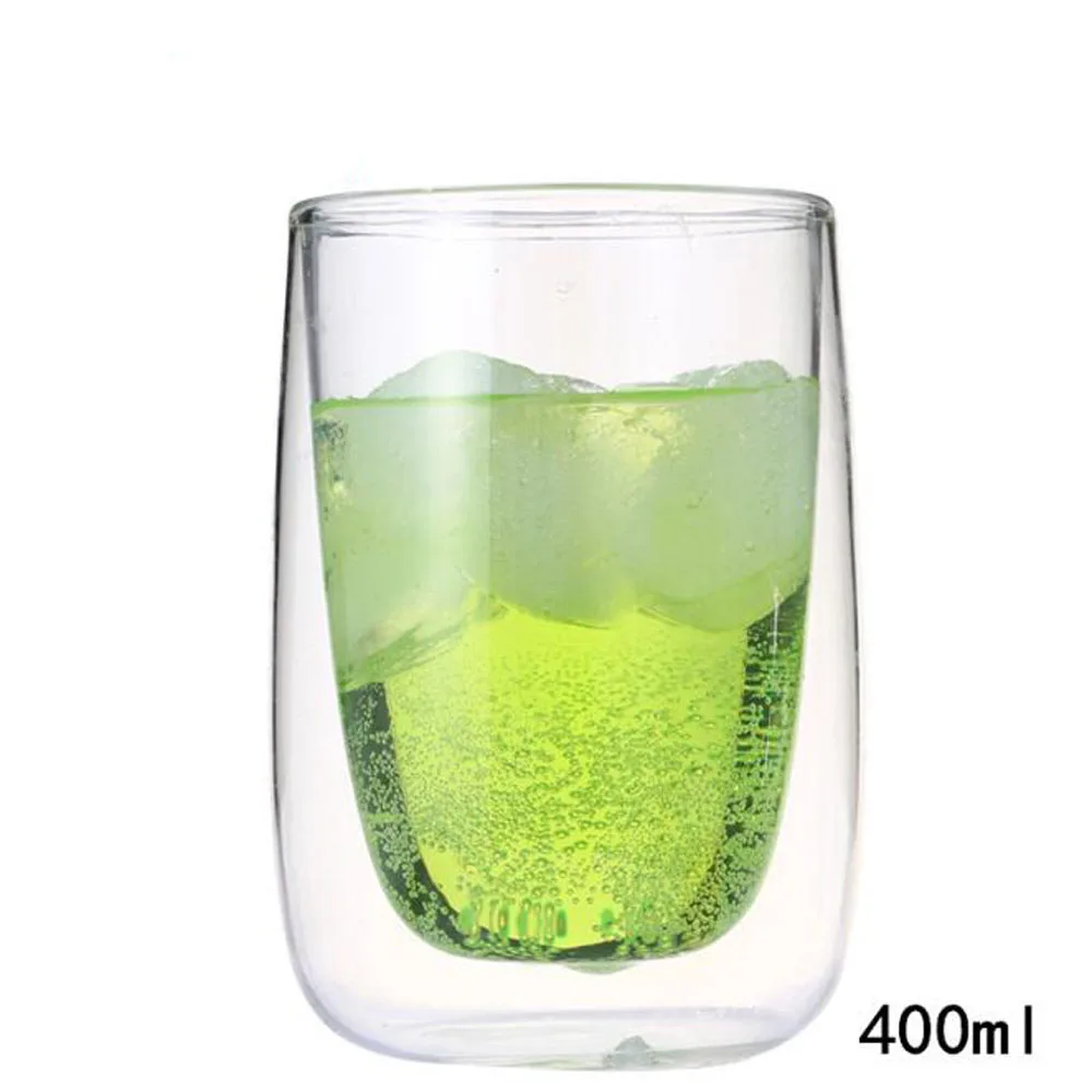 400ML Прозрачная стеклянная чашка для кофе, молока, виски, чая, пива, двойная креативная термостойкая чашка для защиты здоровья и окружающей среды - Цвет: 400ML