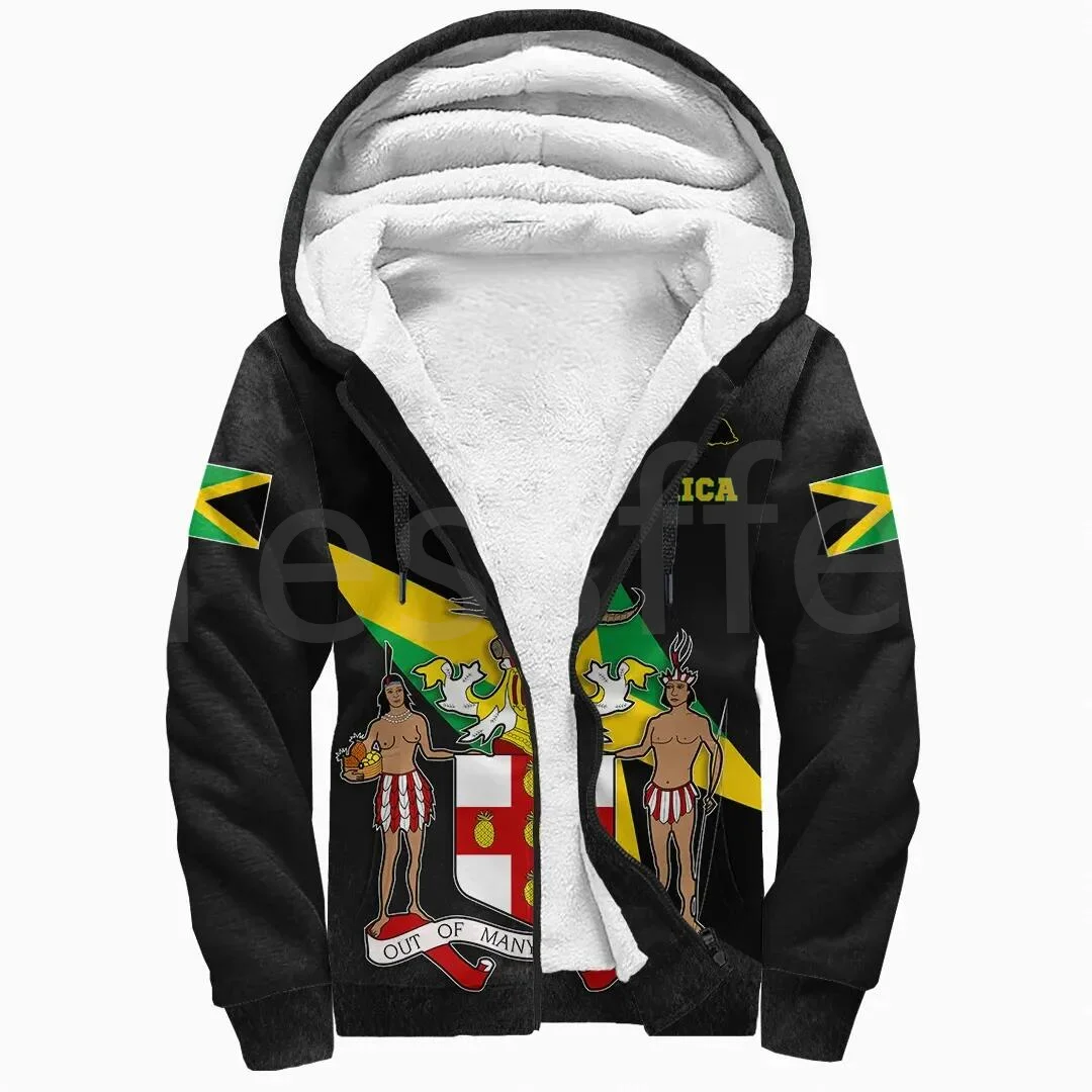 Tessffel Reggae County Flag Africa Jamaica King Emblem Lion 3DPrint Men/Women Winter Coat Zipper Fleece Hoodies Casual Jacket A2