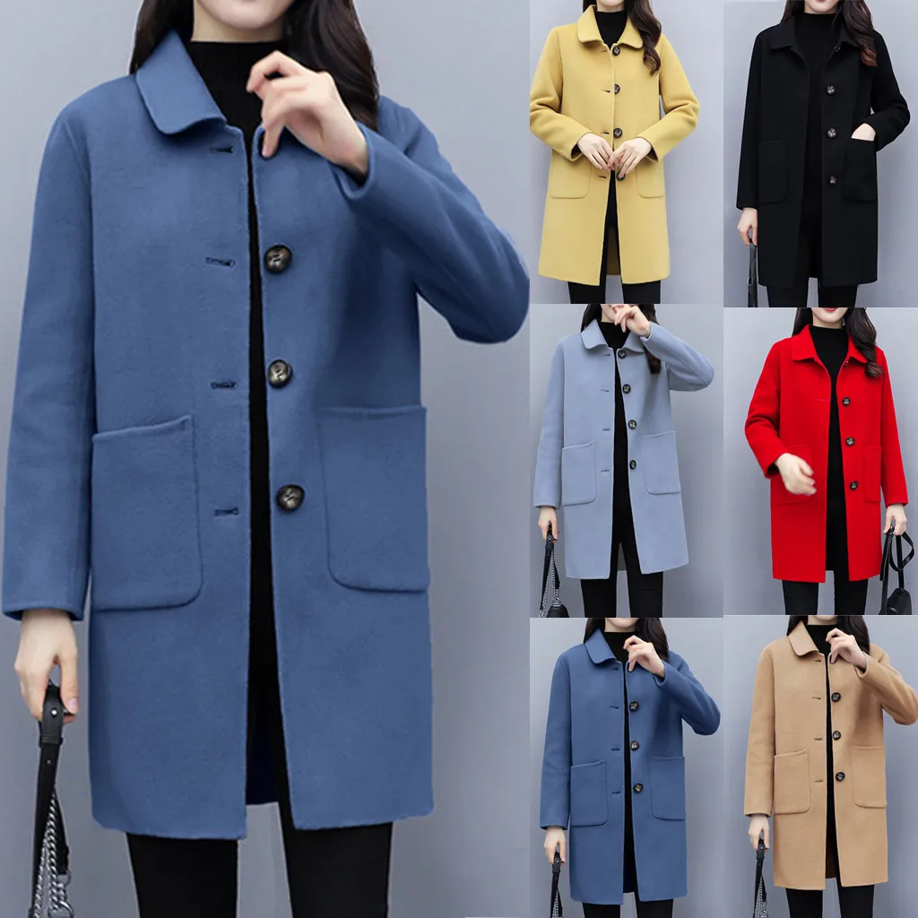 Зимнее женское пальто manteau femme hivers, зимнее длинное пальто на пуговицах с отворотом, Женское пальто, верхняя одежда abrigos mujer invierno
