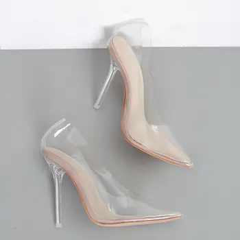 

single shoes transparent pointed crystal light mouth high heel large size 42