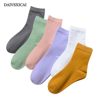

3Pairs/lot=6pieces Autumn Winter Socks Female Middle Tube Cotton Fashion Sweet Wild Solid Color Socks Casual Women