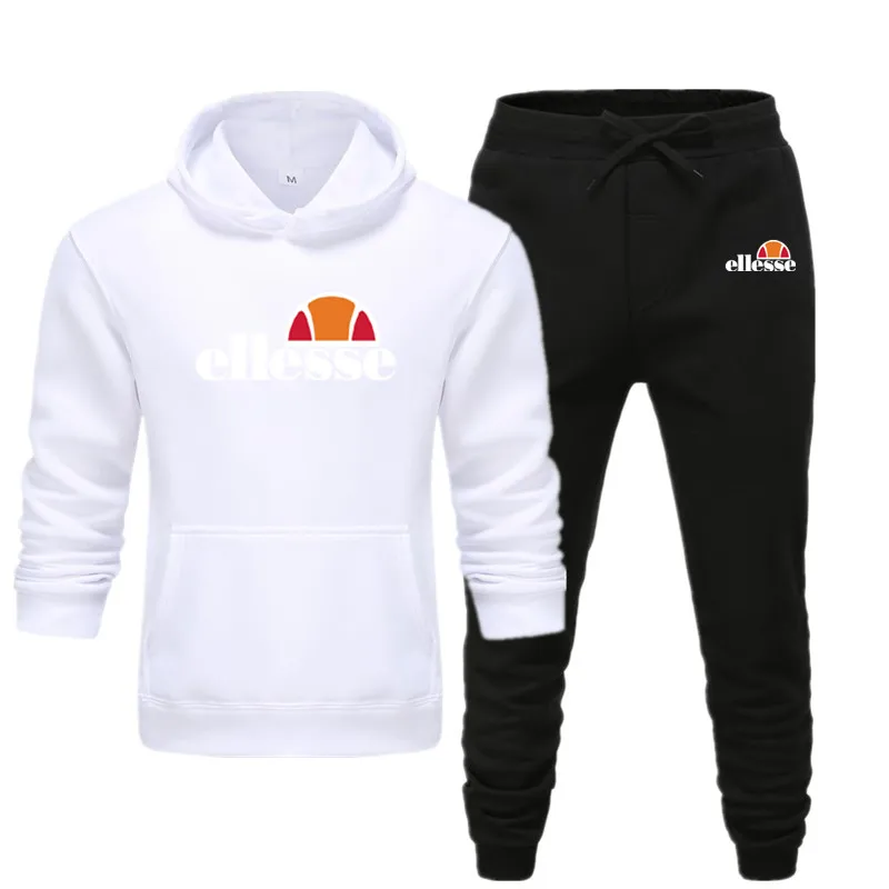 Мужская спортивная одежда HoodiesSweatpants, костюм для бега, спортивная одежда, удобная, модная одежда большого размера, белая, с разноцветным принтом - Цвет: White and Black
