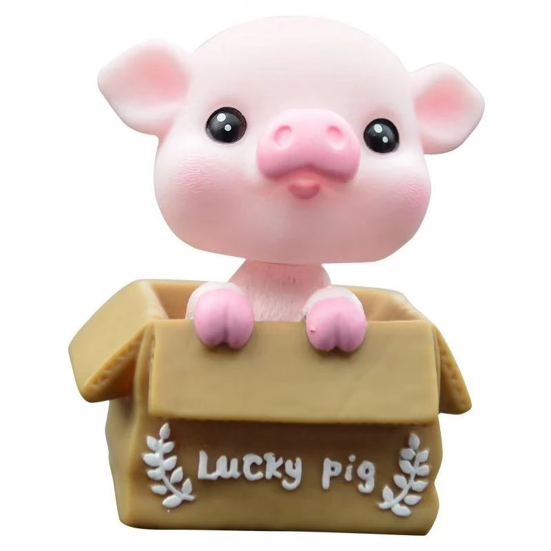 Car Interior Cute PVC Shake Head Lucky Pig Doll Vehicle Decoration Spring Shaking Head Pig Dolls Ornaments Supplies
