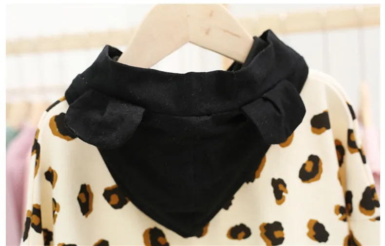 1 2 3 4 5 Y Baby Girls 2pcs Spring Autumn Fashion Leopard Print Hooded Sweatshirt Pants Kids Tracksuit Toddler Baby Sport Suit