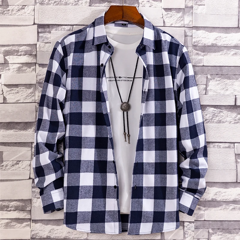 Men's Long Sleeved Plaid Shirt Shirt-6