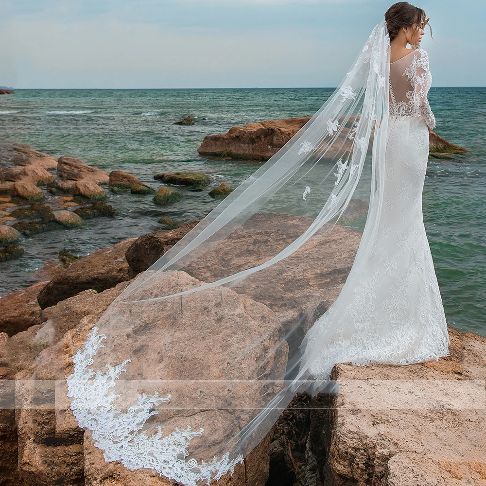 Свадебное платье с v-образным вырезом, атласное Русалка, Vestido de noiva, со шлейфом и длинным рукавом, свадебное платье со съемным шлейфом