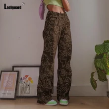 High Cute Women Staight Leg Demin Pants Sexy Jeans Loose Trouser Harajuku 2022 Spring New Lovely Printed Pants Girls Streetwear