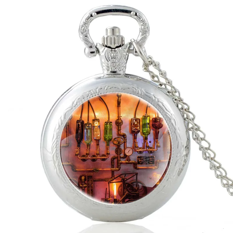

Classic Steampunk Design Glass Dome Quartz Pocket Watch High Quality Men Women Pendant Necklace Hours Clock Gifts