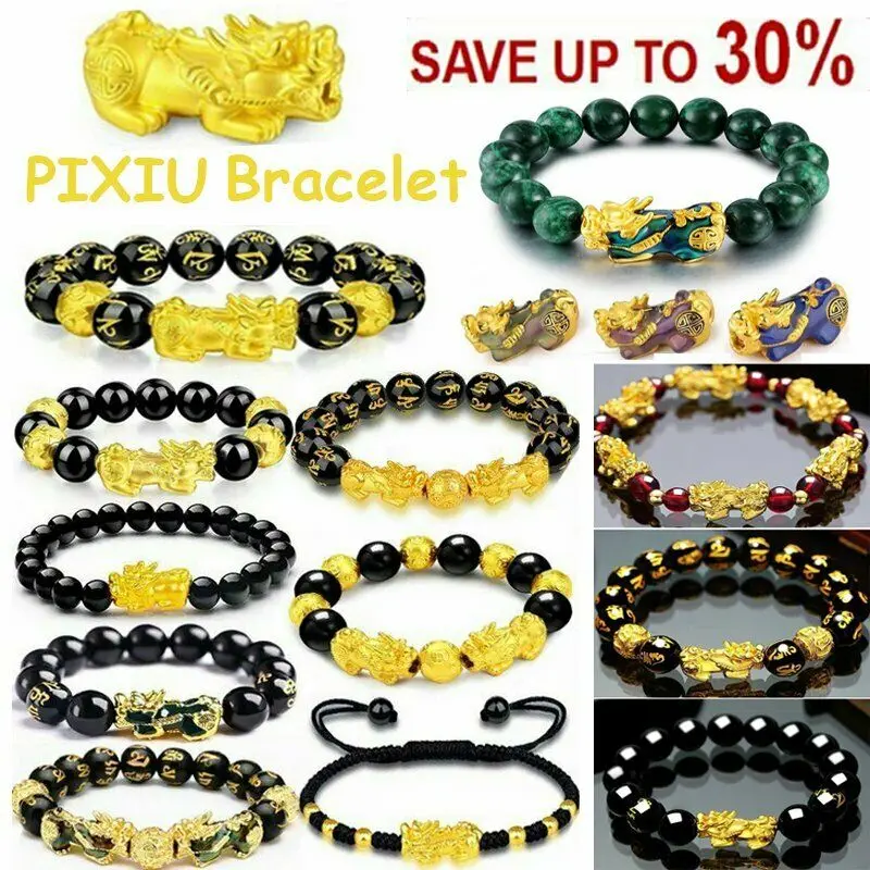 Unisex Men Bracelet Lucky Buddha Obsidian Stone Bead Bracelets Chinese FengShui Pi Xiu Color Changing Wristband Wealth | Украшения и