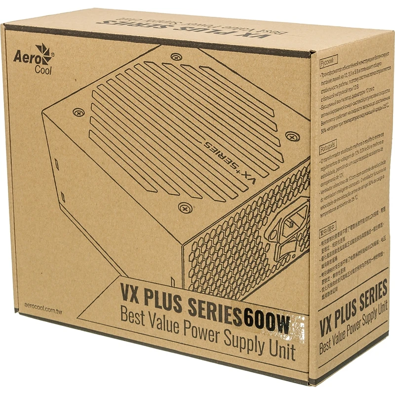 Блок питания Aerocool ATX 600W VX PLUS 600W(24+4+4pin) 120mm fan 3xSATA RTL