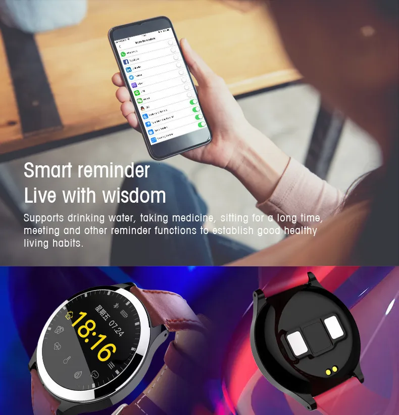 Round screen smart watch Heart rate monitoring blood pressure ECG multi-function running waterproof sports For Apple Iphone