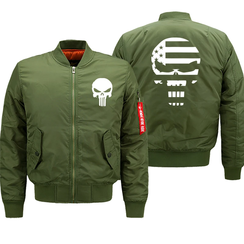 army green 5 Осень Зима толстые пальто Каратель Череп печати курточка бомбер мужская уличная хип хоп Военная мотоциклетная Мужская s пальто 8XL оверсайз - Цвет: army green 5