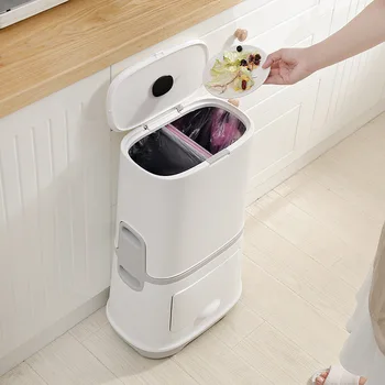 

2 Layer Classification Trash Can Kitchen Plastic Dustbin Wet and Dry Push Button Recycle Stacked Sorting Rubbish Bin With Stool