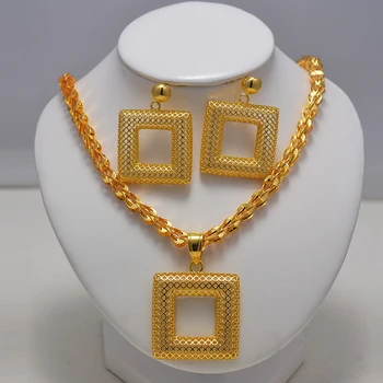 

Wando Dubai Jewelry Sets for Women Gold Color Ethiopian Pendant Necklaces Earrings Middle Eastern Arab African Wedding Jewelry