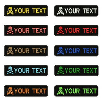 

Skull Embroidery Custom Name Text Patch Stripes badge Iron On Or Sew On Or Velcro Backing Patches For Clothes Backpack Hat