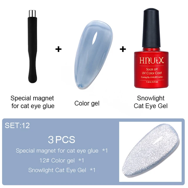 HNUIX 7.3ml 3D UV Clear Gel Dip Nail Art Gel Varnish Manicure Universal Wide New Color Phototherapy Cat Eye Gel Nail Polish SET12
