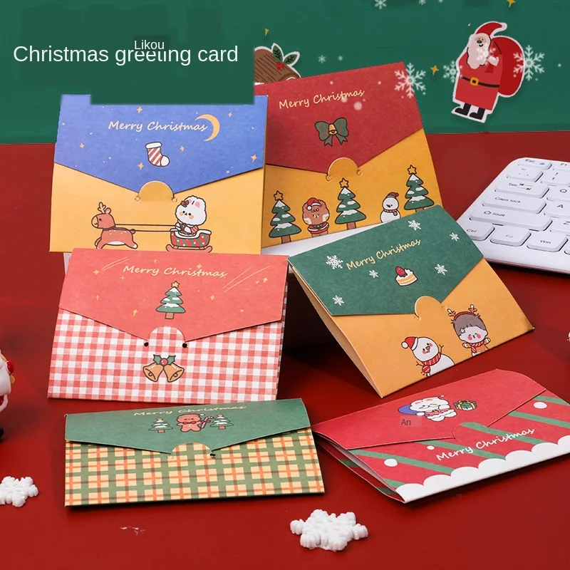 6 unids/lote de dibujos animados Feliz Navidad de sobres de papel con un mensaje tarjeta de felicitación carta almacenamiento estacionario de regalo de papel