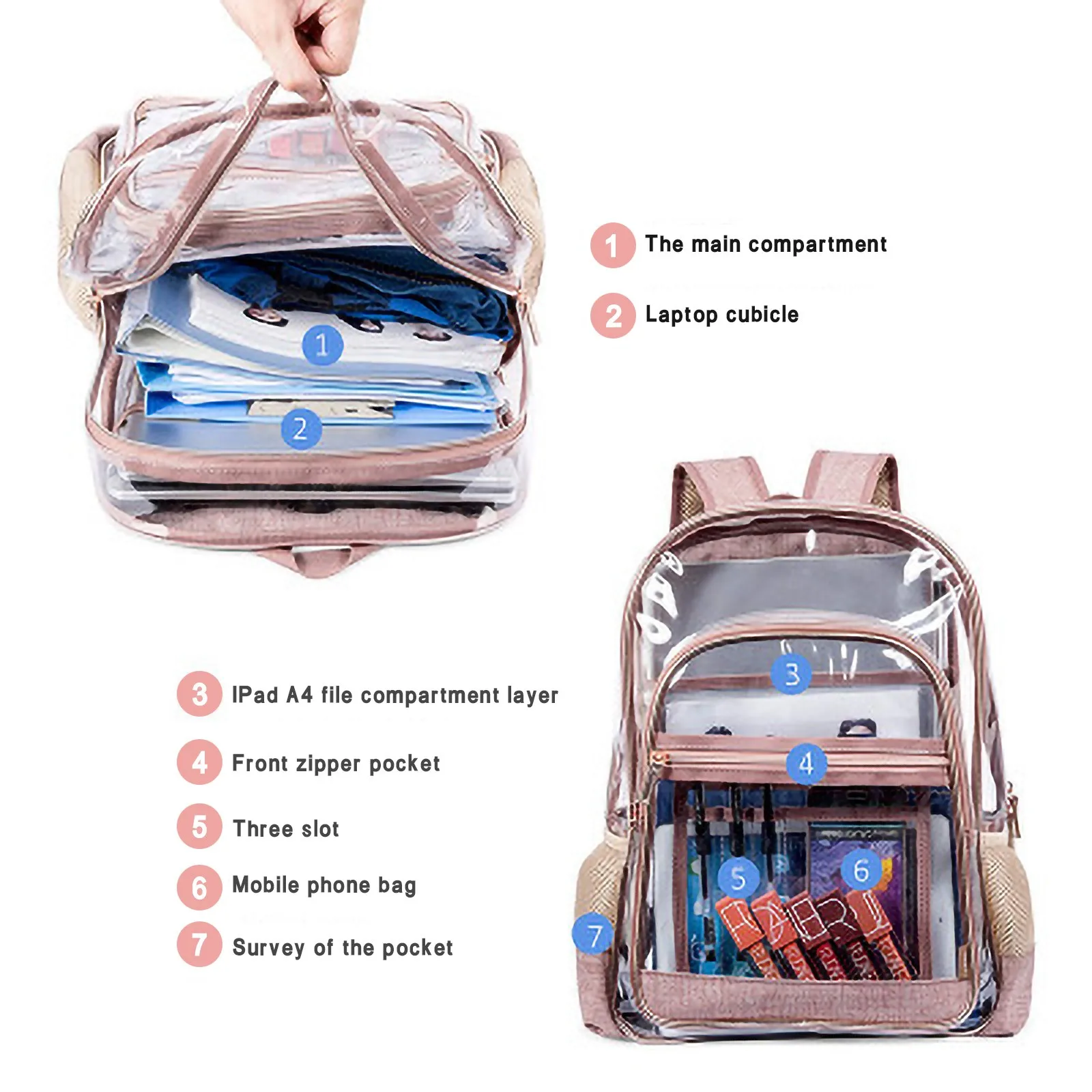 PVC Transparent Backpack Bag Fashion Waterproof Student School Bags Jelly Travel Beach Swimming Kit Bag For Men Women Rucksack