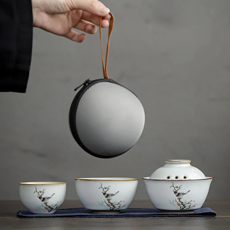 

Highend Ceramics Travel Kung Fu Tea Set Gaiwan Portable Teaware Quick Cup One Pot and Two Cups Outdoor Teapot Drinkware