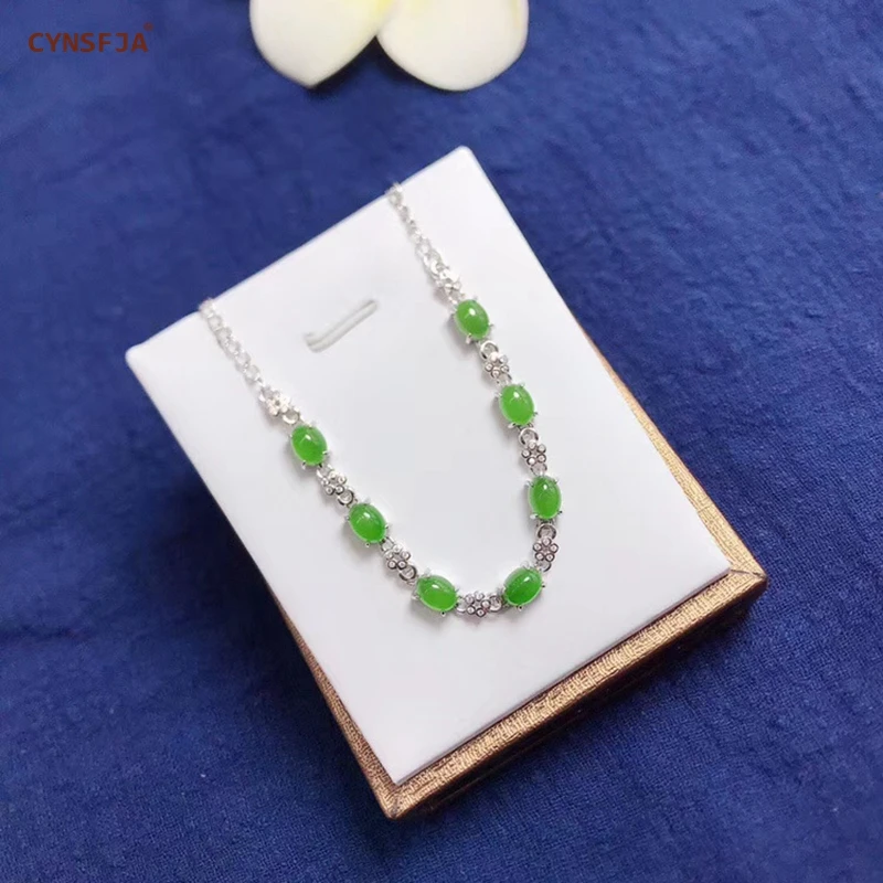 CYNSFJA Реал Certified(Hetian) нефрита Jade Jasper 925 пробы серебро Для женщин зеленый нефритовый браслет ювелирные украшения лучший подарок