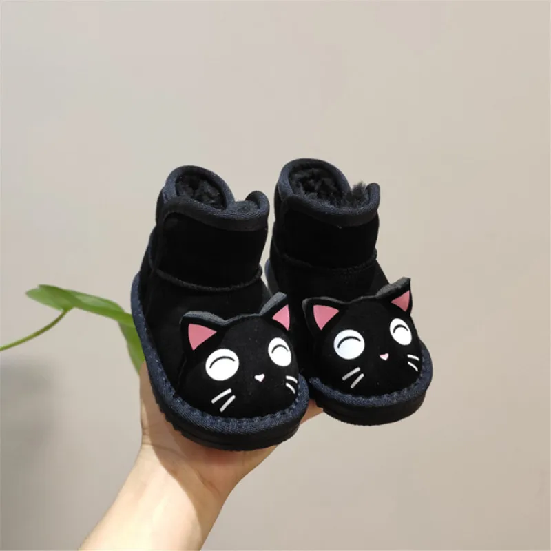 Г. Новые зимние детские ботинки из натуральной кожи милые ботинки для девочек с рисунком кота детские теплые ботинки плюшевые ботинки для малышей 21-30