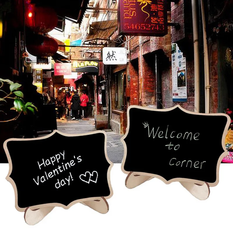 

10pcs Wooden Small Chalkboards Restaurant Cafe Desktop Signs With Stand Easel Chalkboards With 2 Pens Wedding Party Decor