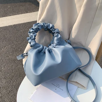 

Ins Hot Folded Handbag Women New Korean Bucket Bag Soft Simple Small Shoulder Crossbody Bag Ladies Personality Casual Clouds Bag